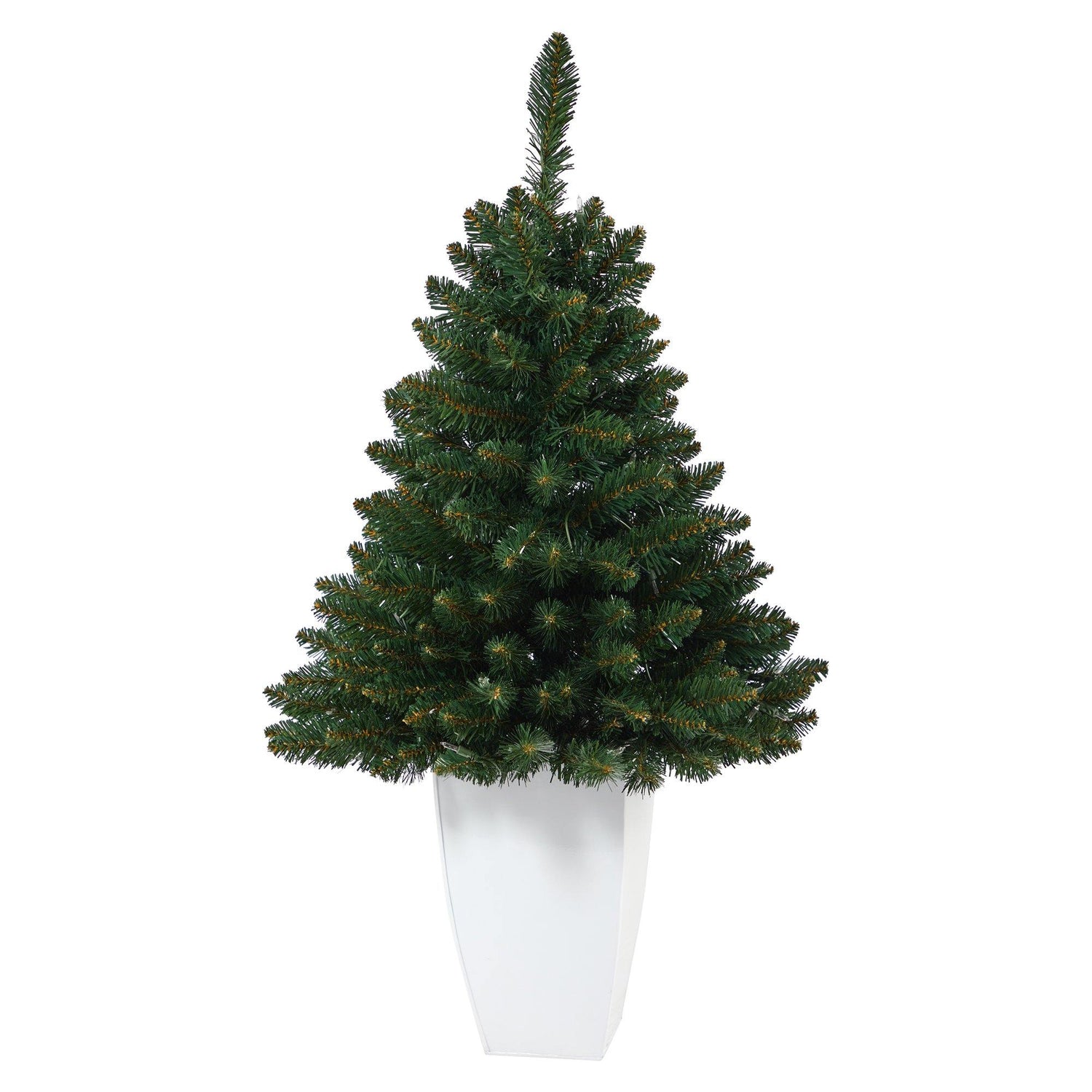 3.5’ Northern Rocky Spruce Artificial Christmas Tree with 50 Clear Lights and 154 Bendable Branches in White Metal Planter