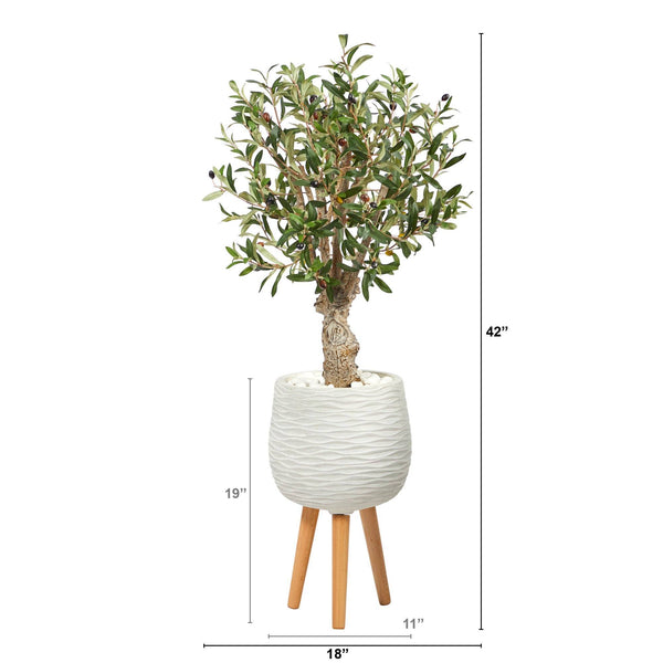 3.5’ Olive Artificial Tree in White Planter with Stand