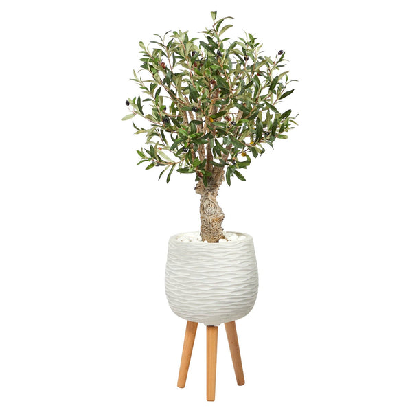 3.5’ Olive Artificial Tree in White Planter with Stand
