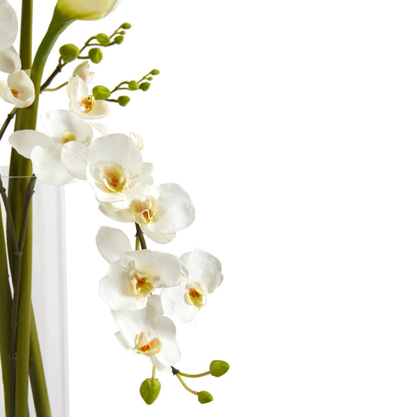 35” Phalaenopsis Orchid and Calla Lily Artificial Arrangement in Glass Vase