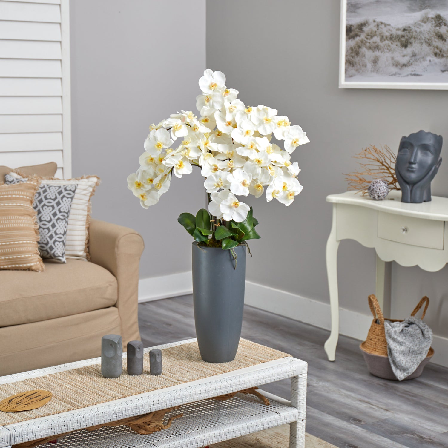35” Phalaenopsis Orchid Artificial Arrangement in Gray Vase