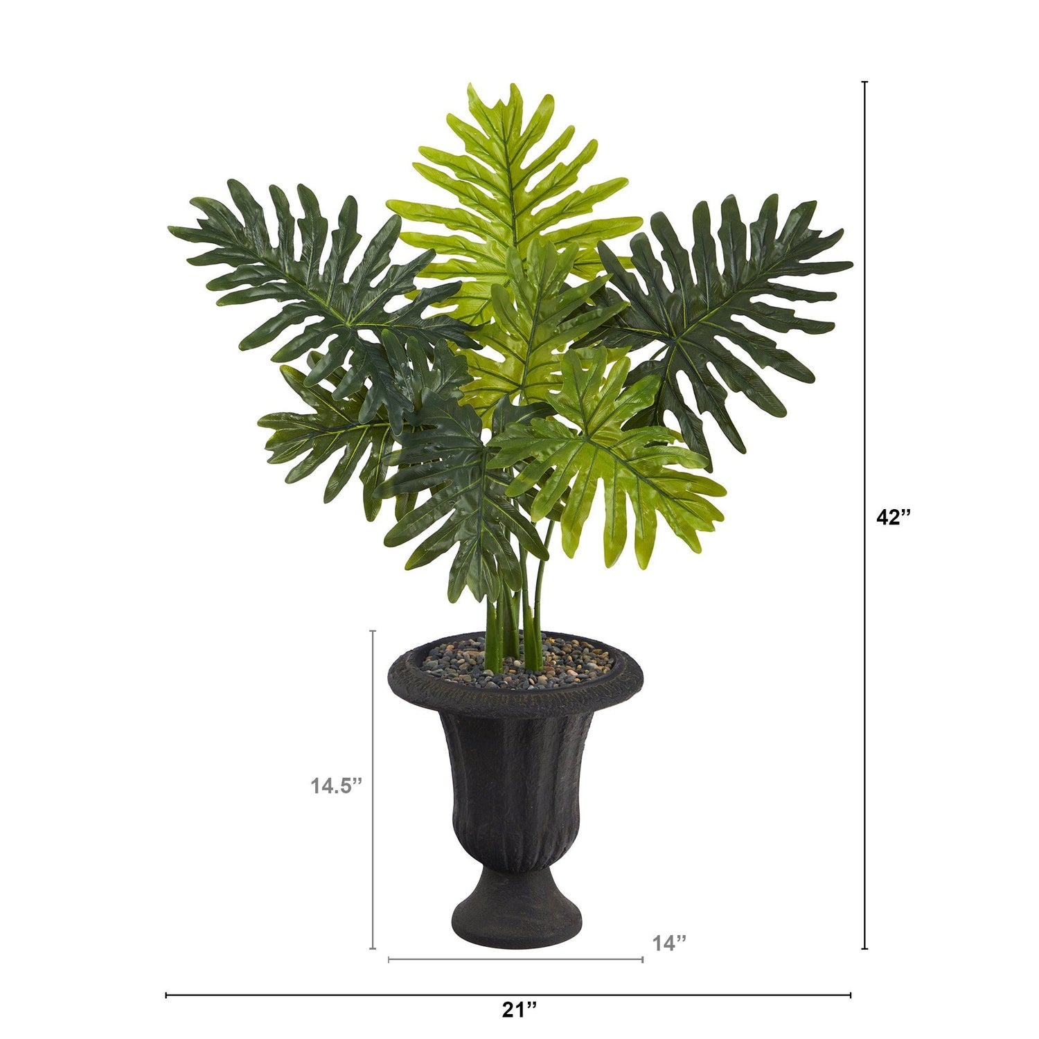 3.5’ Philodendron Artificial Plant in Charcoal Urn (Real Touch)