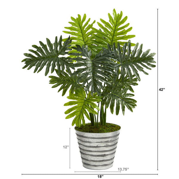 3.5’ Philodendron Artificial Plant in Decorative Tin Bucket (Real Touch)