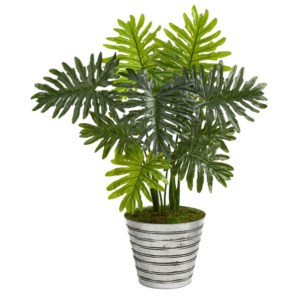 3.5’ Philodendron Artificial Plant in Decorative Tin Bucket (Real Touch)