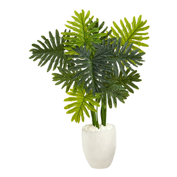 3.5’ Philodendron Artificial Plant in White Planter (Real Touch)