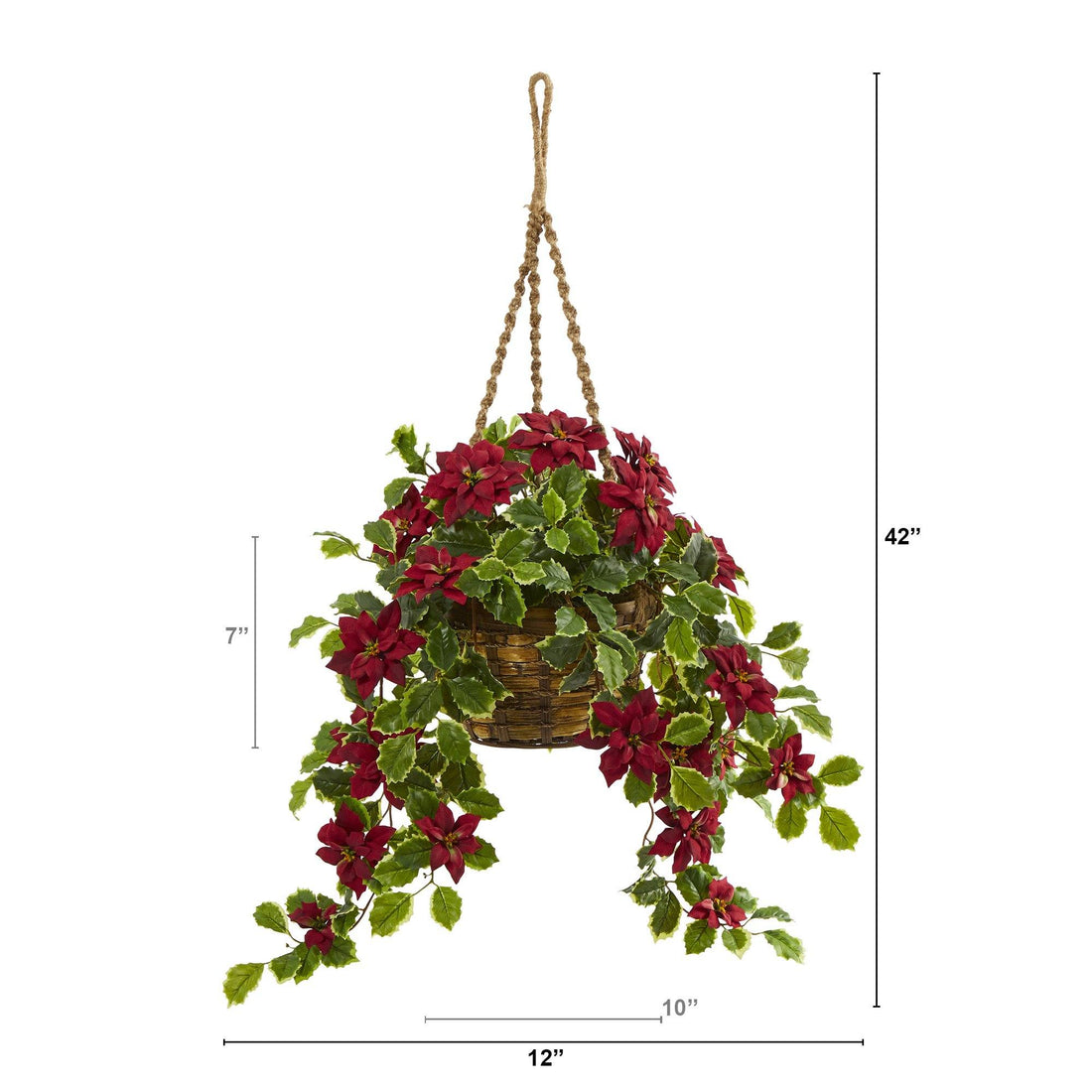 hanging poinsettia plants 3.5' Poinsettia and Variegated Holly Artificial Plant in Hanging Basket  (Real Touch)