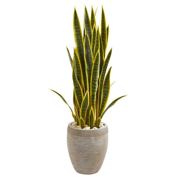 3.5’ Sansevieria Artificial Plant in Sand Colored Planter