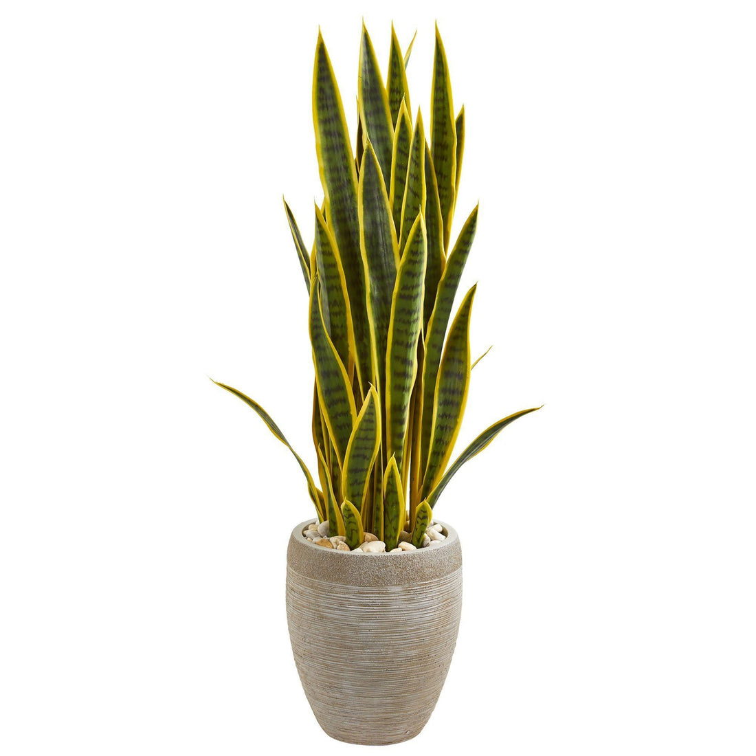 sansevieria color 3.5’ Sansevieria Artificial Plant in Sand Colored Planter