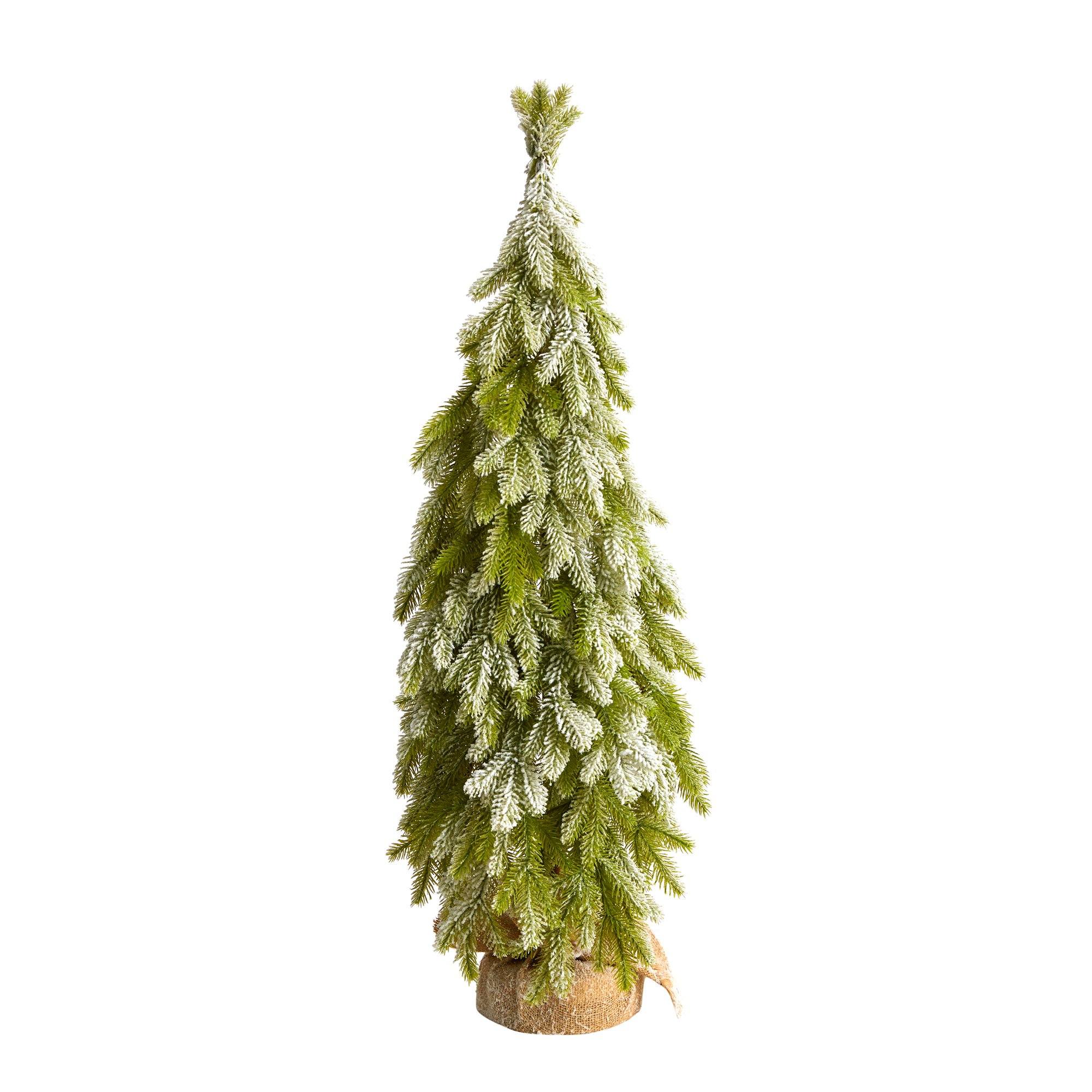35” Snow Flocked Down Swept Holiday Artificial Christmas Tree in Burlap ...