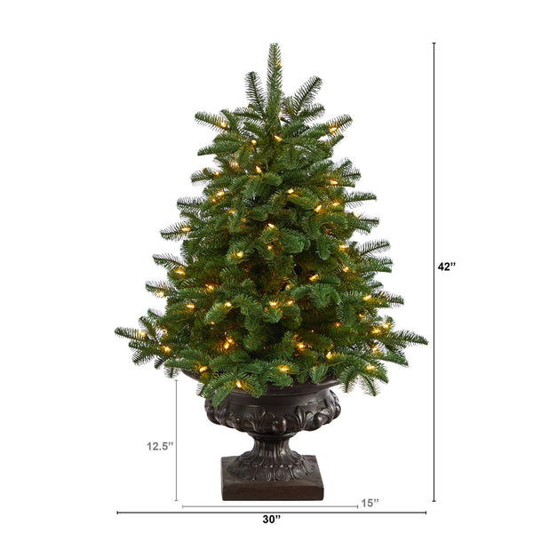 3.5’ South Carolina Spruce Artificial Christmas Tree with 100 White Warm Light and 458 Bendable Branches in Iron Colored Urn