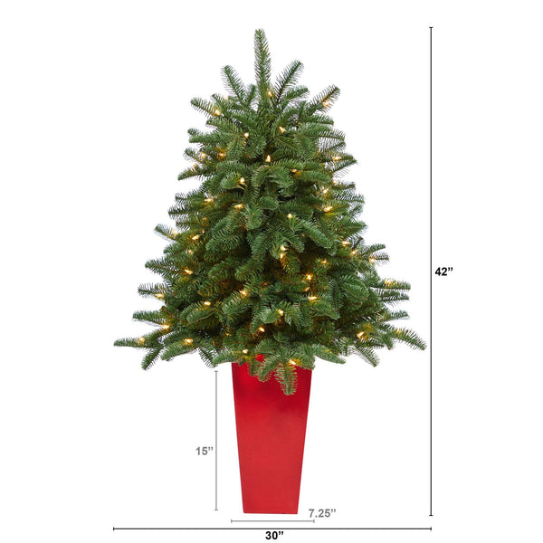 3.5’ South Carolina Spruce Artificial Christmas Tree with 100 White Warm Light and 458 Bendable Branches in Red Planter