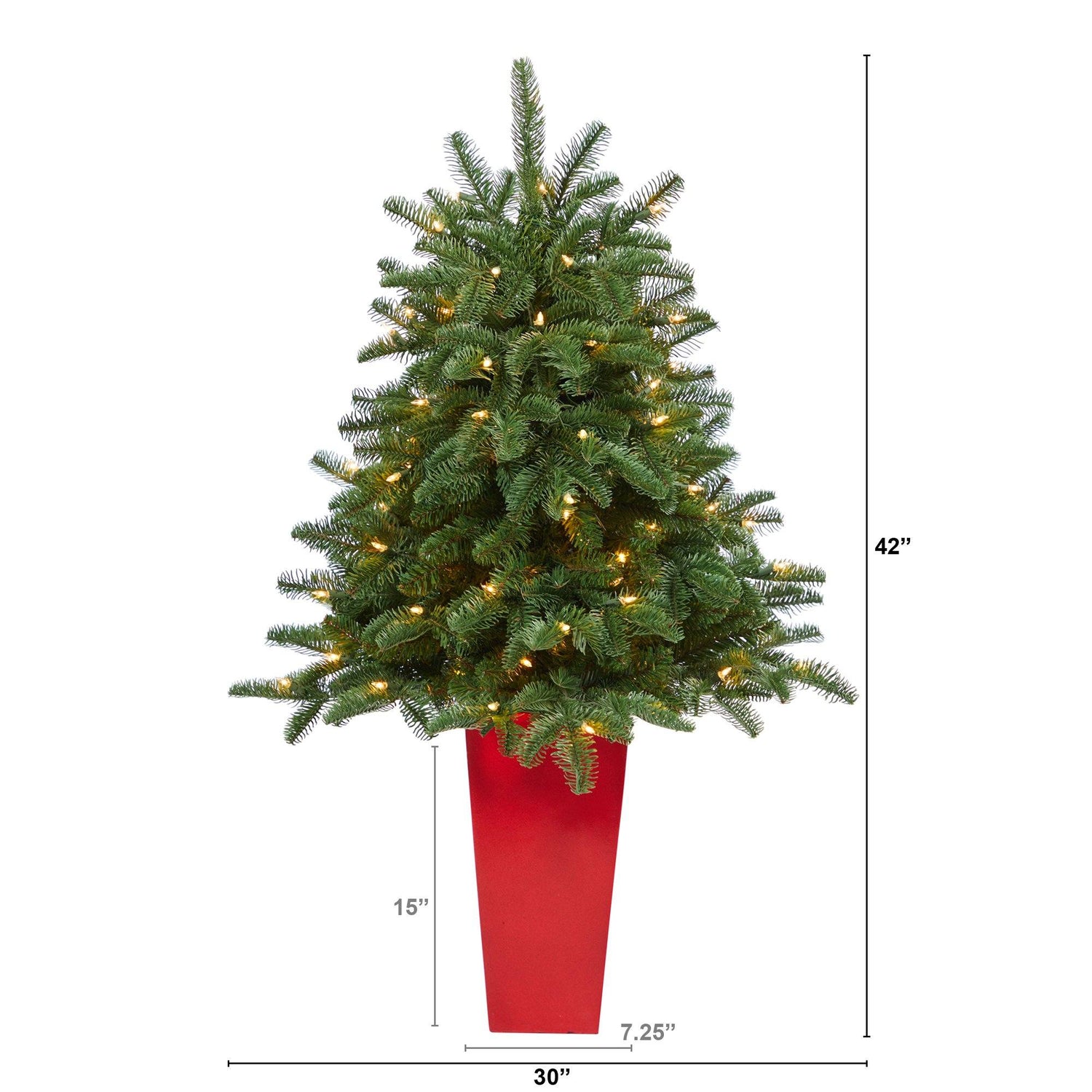3.5’ South Carolina Spruce Artificial Christmas Tree with 100 White Warm Light and 458 Bendable Branches in Red Planter