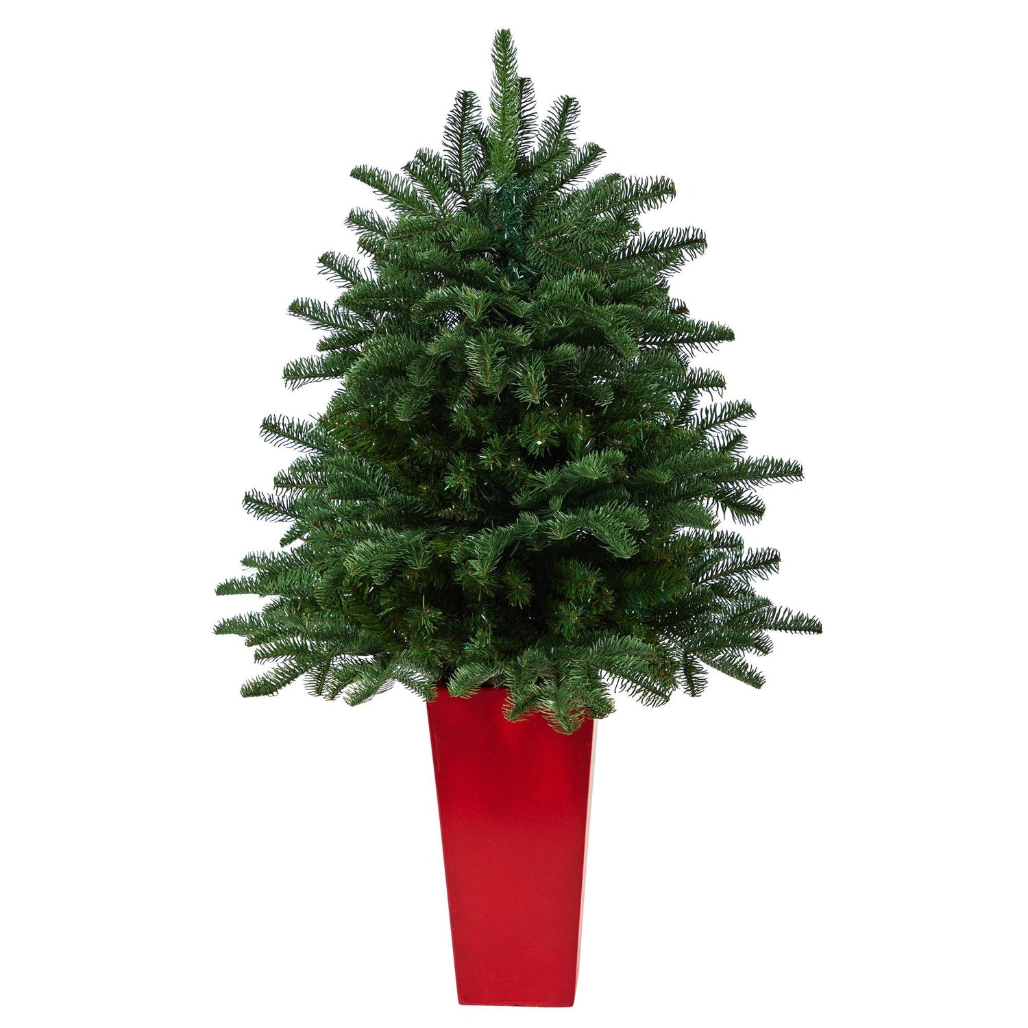 3.5’ South Carolina Spruce Artificial Christmas Tree with 458 Bendable Branches in Red Tower Planter