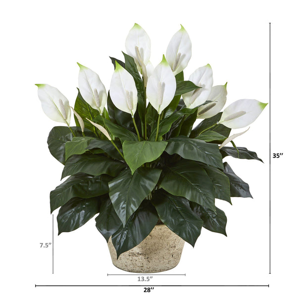 35” Spathifyllum Artificial Plant in White Planter