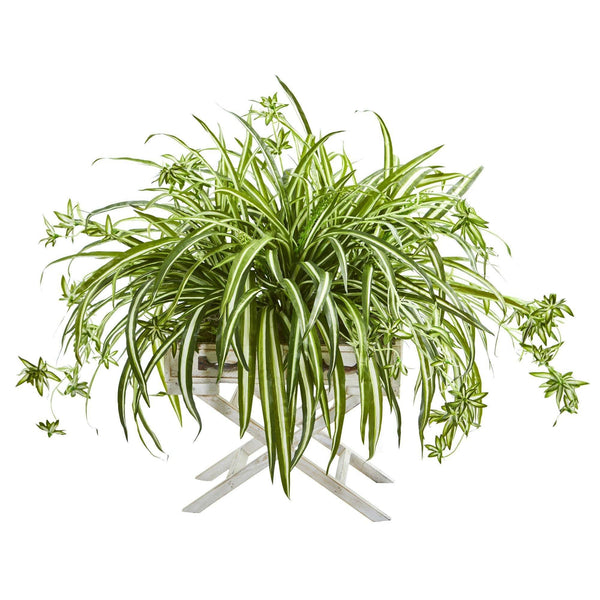 35” Spider Artificial Plant in Drawer Stand Planter