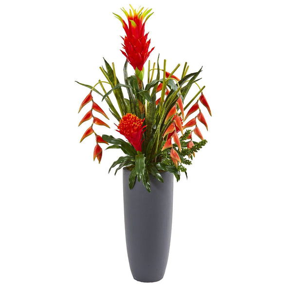 3.5’ Tropical Flowers and Succulent Artificial Plant in Planter