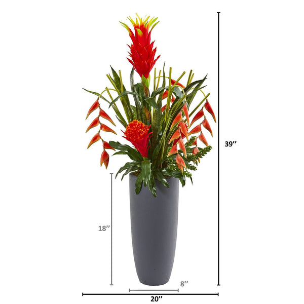 3.5’ Tropical Flowers and Succulent Artificial Plant in Planter