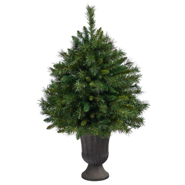 3.5’ Wyoming Mixed Pine Artificial Christmas Tree with 150 Clear Lights and 270 Bendable Branches in Charcoal Urn