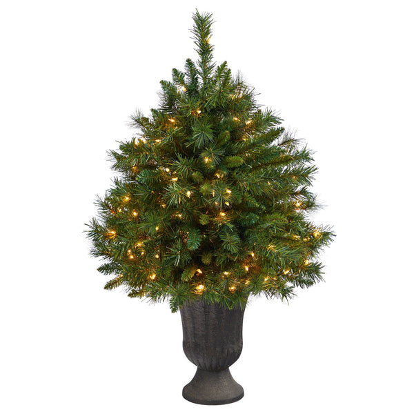 3.5’ Wyoming Mixed Pine Artificial Christmas Tree with 150 Clear Lights and 270 Bendable Branches in Charcoal Urn