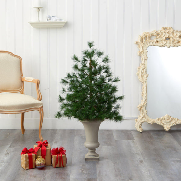 3.5’ Yukon Mixed Pine Artificial Christmas Tree with 213 Bendable Branches in Sand Colored Urn