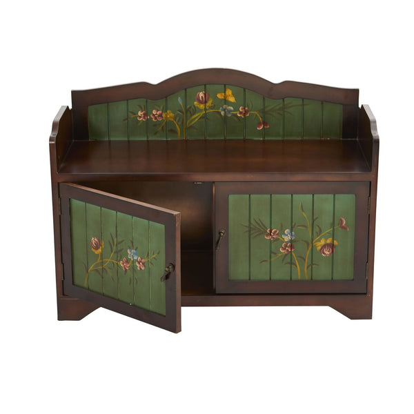36’’ Antique Floral Art Bench with Drawers