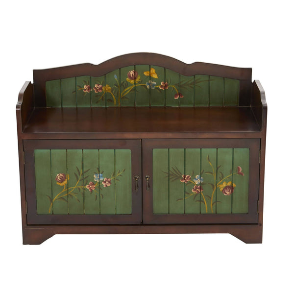 36’’ Antique Floral Art Bench with Drawers