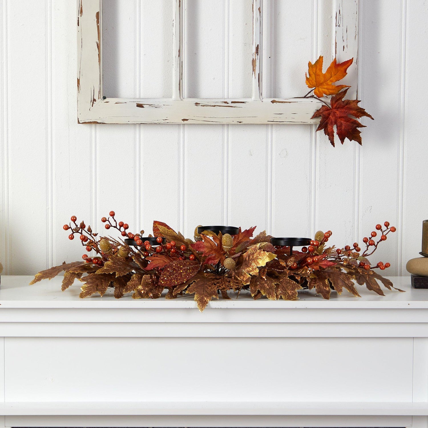 36” Autumn Maple Leaves and Berries Fall Harvest Candelabrum Arrangement