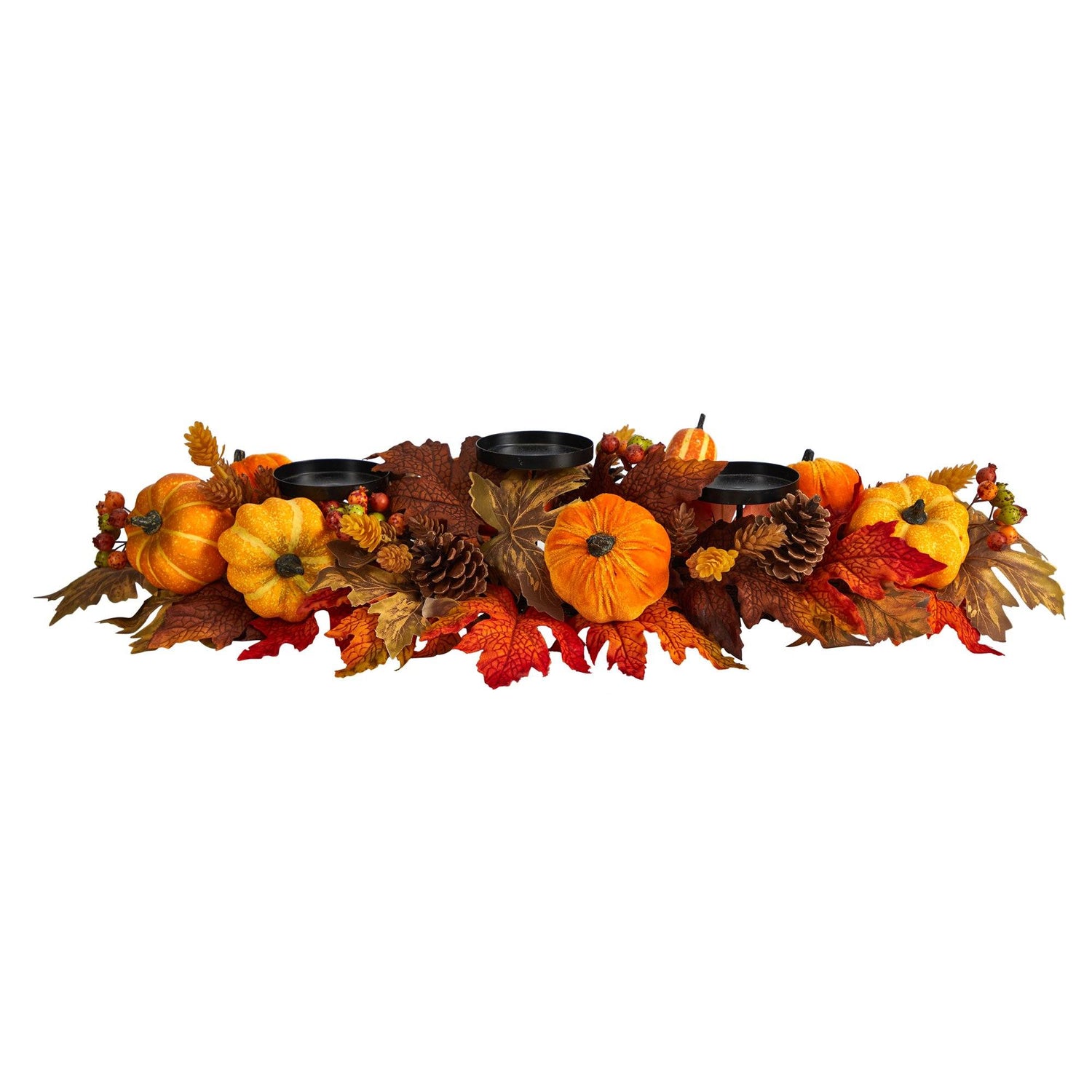 36” Autumn Maple Leaves, Pumpkin and Berries Fall Harvest Candelabrum Arrangement