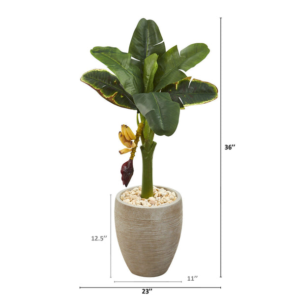 36” Banana Artificial Tree in Sand Colored Planter