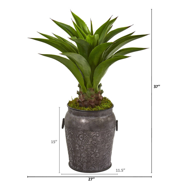37” Agave Artificial Plant in Metal Planter