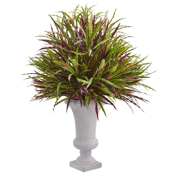37’’ Burgundy Grass Artificial Plant in Elegant Urn