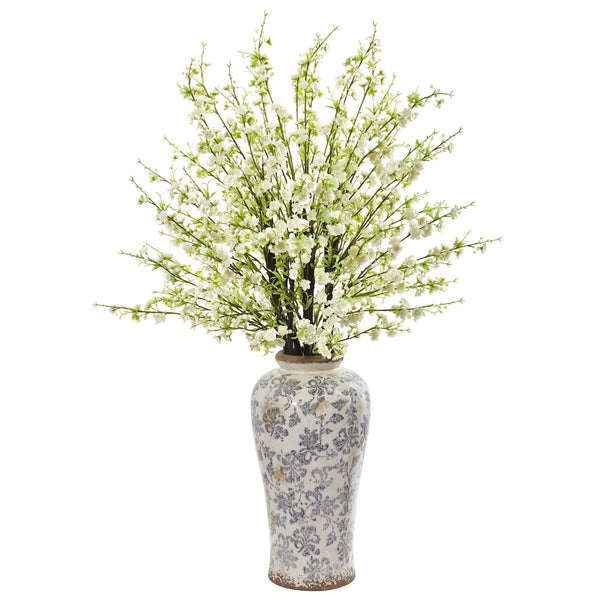 37” Cherry Blossom Artificial Arrangement in Decorative Vase