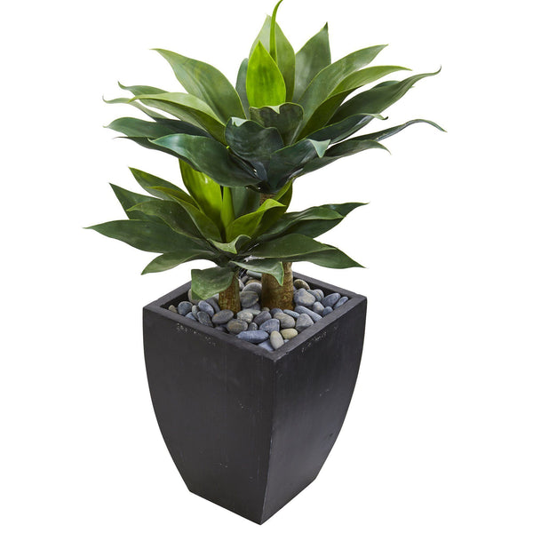 37” Double Agave Succulent Artificial Plant in Black Planter