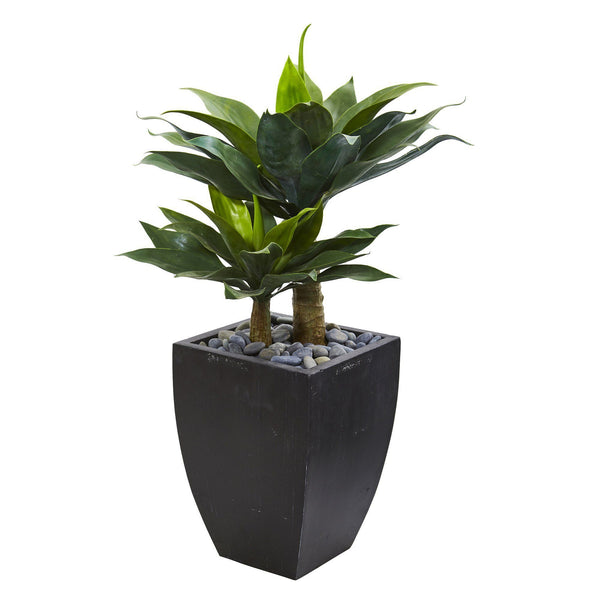 37” Double Agave Succulent Artificial Plant in Black Planter