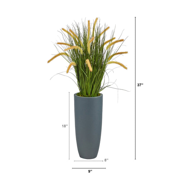 37” Onion Grass Artificial Plant in Gray Planter