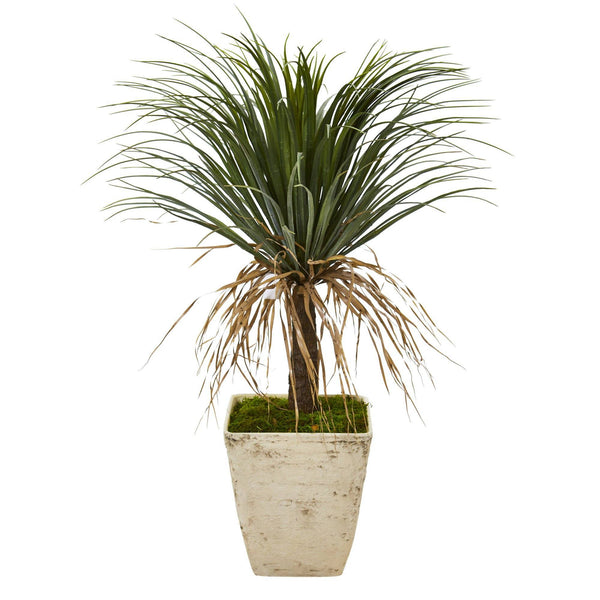 37” Pony Tail Palm Artificial Plant in Country White Planter