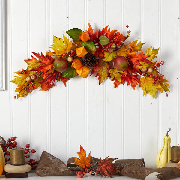 38” Autumn Maple Leaf Berry Artificial Swag