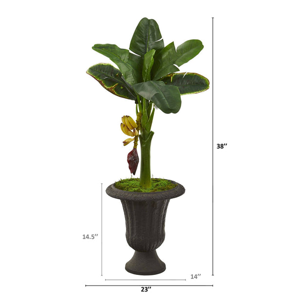 38” Banana Artificial Tree in Charcoal Urn