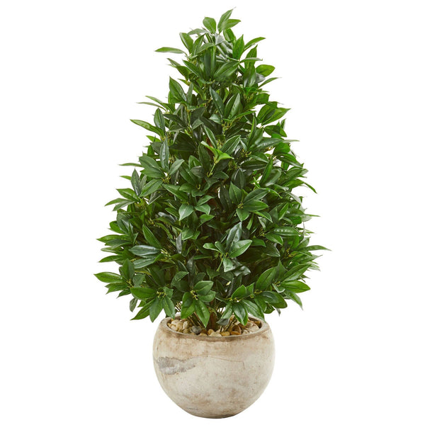 38” Bay Leaf Cone Topiary Artificial Tree in Bowl Planter (Indoor/Outdoor)