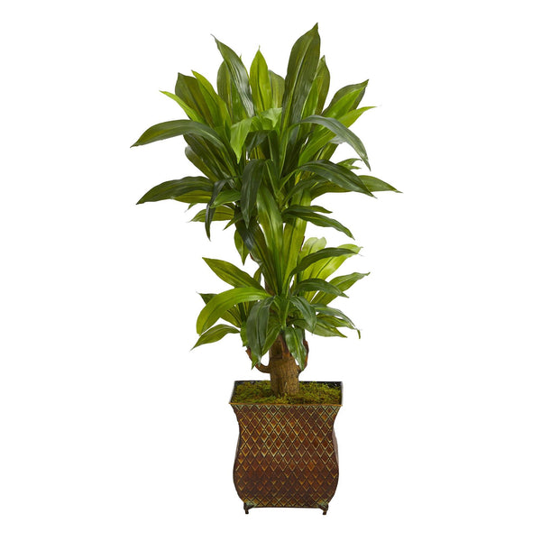 38” Corn Stalk Dracaena Artificial Plant in Metal Planter (Real Touch)