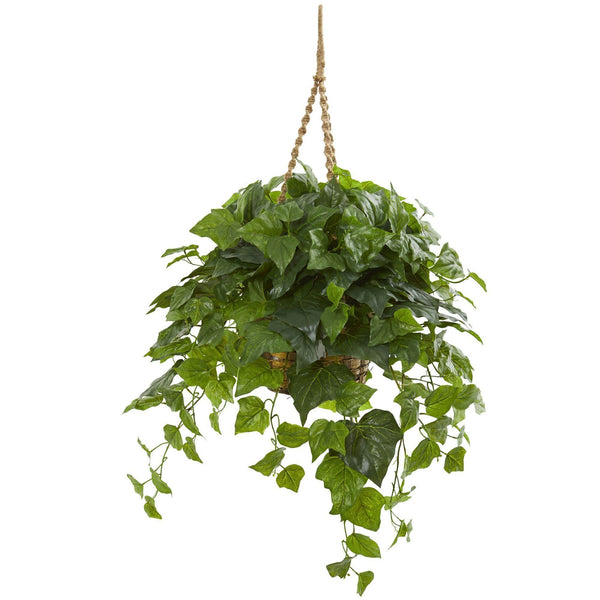 38” London Ivy Artificial Plant in Hanging Basket (Real Touch)