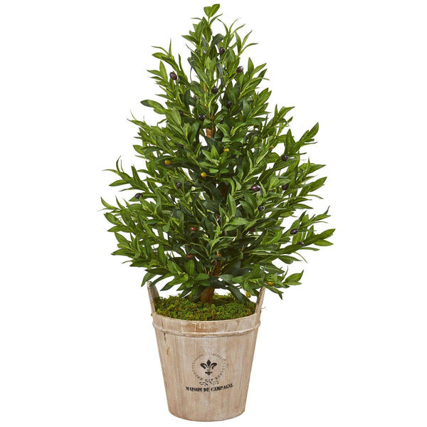 38” Olive Cone Topiary Artificial Tree in Farmhouse Planter