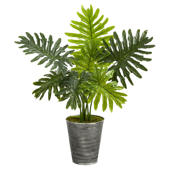 38” Philodendron Artificial Plant in Decorative Tin Planter (Real Touch)