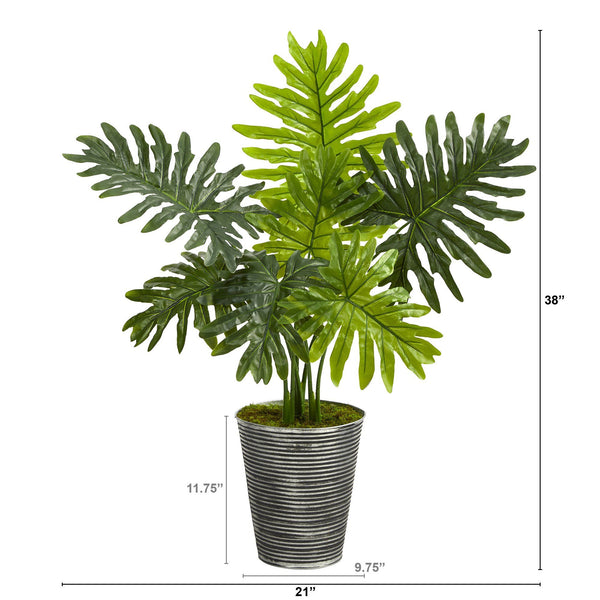 38” Philodendron Artificial Plant in Decorative Tin Planter (Real Touch)