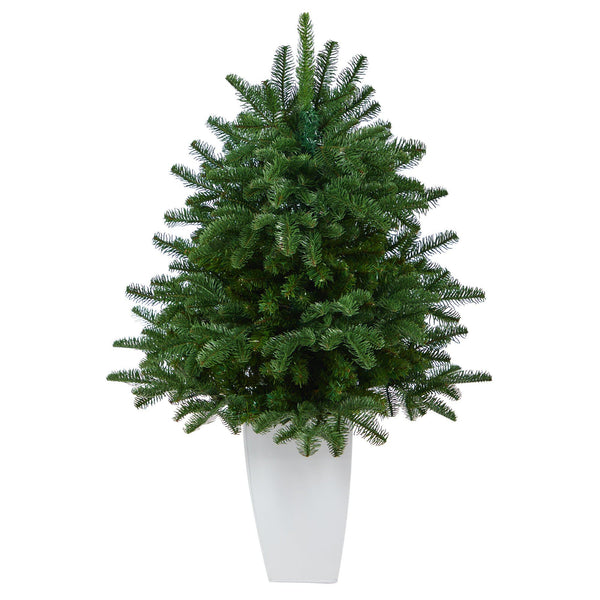 38” South Carolina Spruce Artificial Christmas Tree with 458 Bendable Branches in White Metal Planter