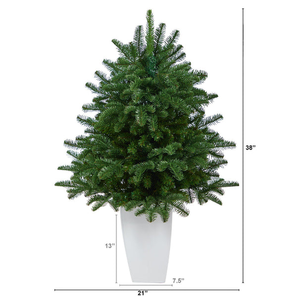 38” South Carolina Spruce Artificial Christmas Tree with 458 Bendable Branches in White Metal Planter