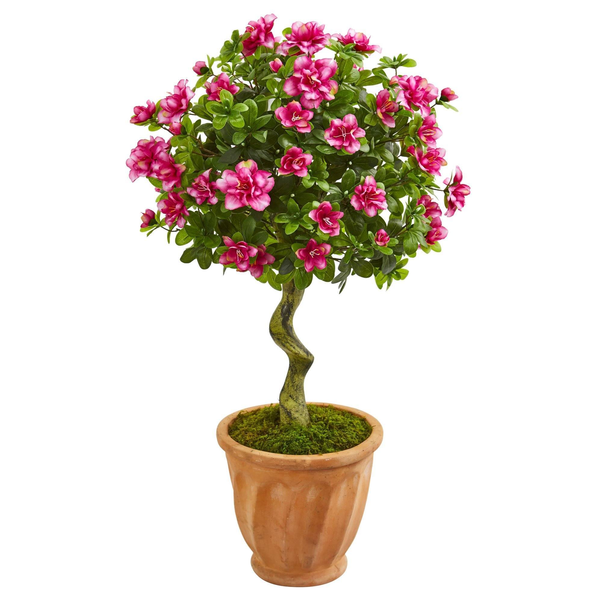 39” Azalea Artificial Topiary Tree in Terra Cotta Planter | Nearly Natural