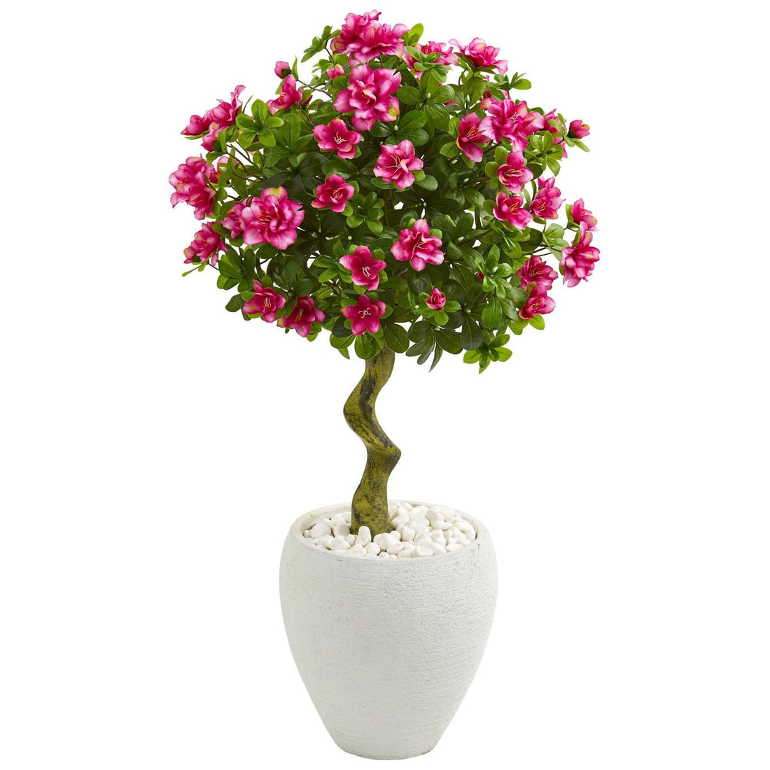 39” Azalea Artificial Topiary Tree in White Planter | Nearly Natural