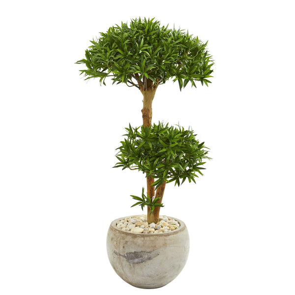 39” Bonsai Styled Podocarpus Artificial Tree in Bowl Planter