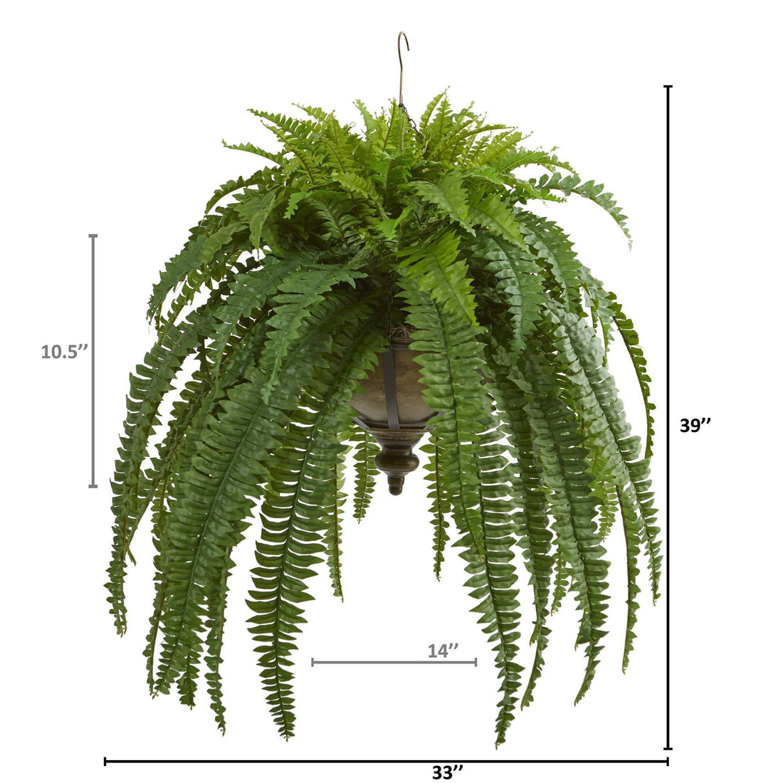 large hanging artificial plants 39” Boston Fern Artificial Plant in Metal Hanging Bowl